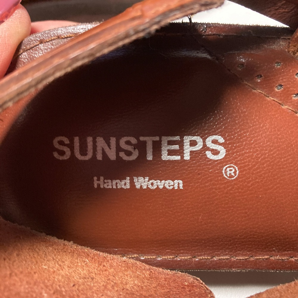 Sunsteps Hand Woven Barclay Huarache Open Toe Brown Leather Sandal Mens 9 - Picture 4 of 13